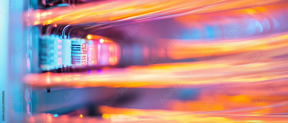 Poster Vibrant abstract background of interconnected wires illustrating speed and data flow