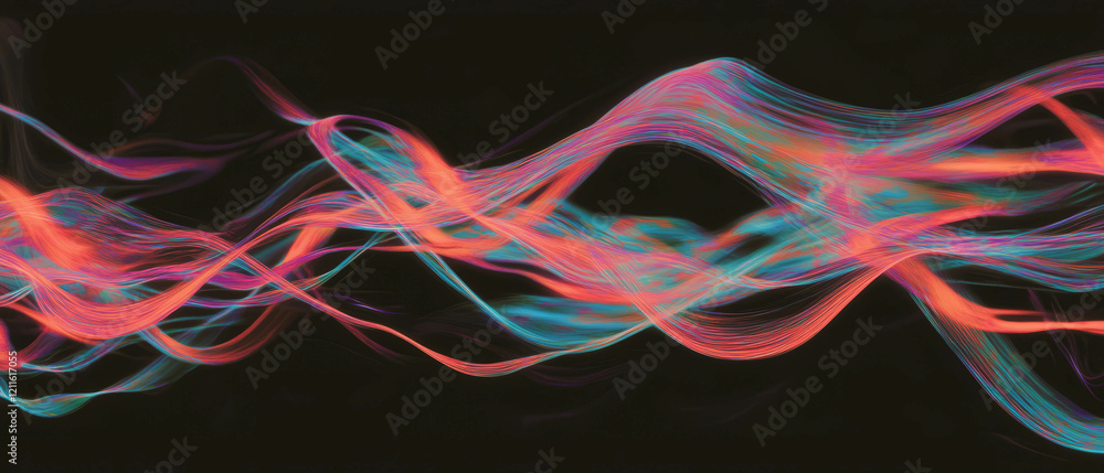 Poster Colorful wires create an abstract display of changing speeds and data flow patterns