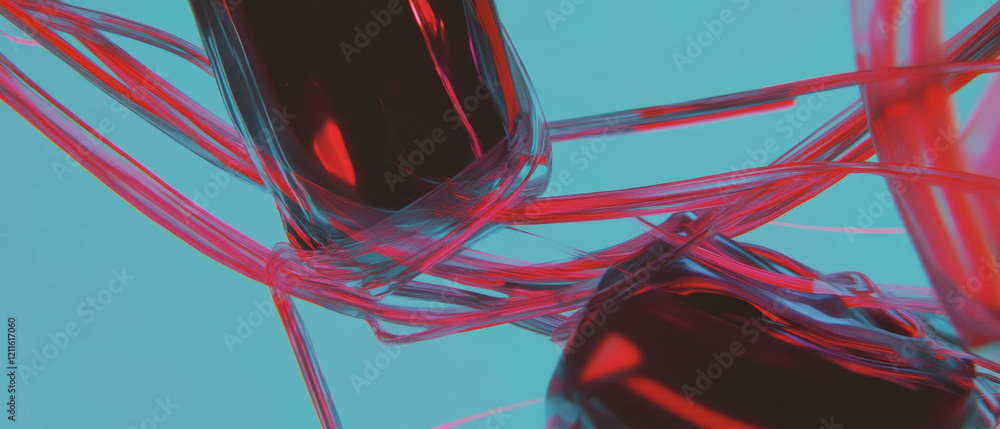 Aufkleber Abstract representation of wires dynamically changing thickness and speed in a vibrant setting