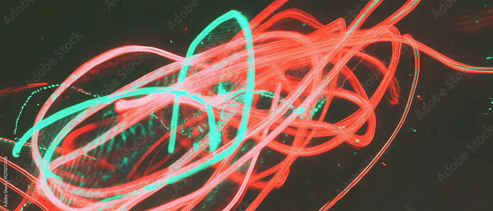 Poster Dynamic display of wires and data flow illustrating organized chaos in technology