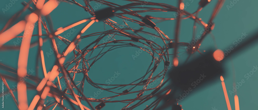 Aufkleber Dynamic Wires Forming Twisting Paths Against a Soft Abstract Background