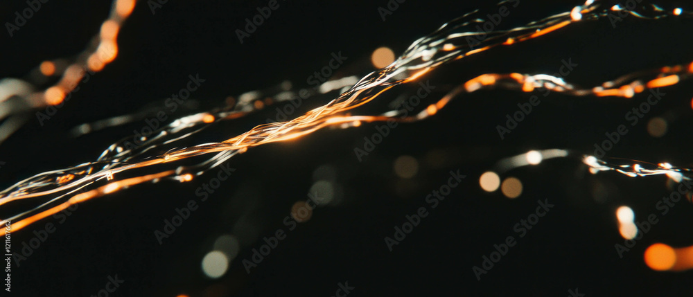 Aufkleber Abstract wires create dynamic patterns with varying speed and direction in a dark environment