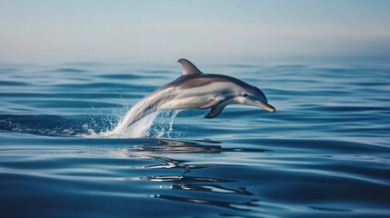 Fototapeta premium Dolphin leaping ocean water wildlife nature marine mammal background