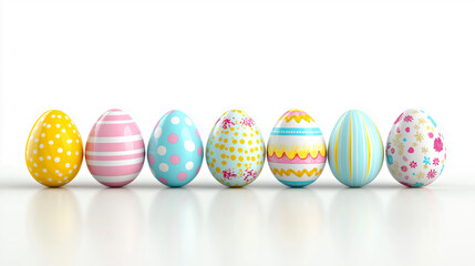 Fototapeta premium Colorful Decorative Easter Eggs in a Row with Various Patterns and Designs.