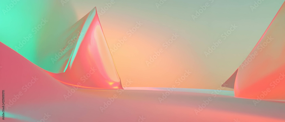 Poster Dynamic composition of 3D abstract cones with vibrant colors and sharp edges