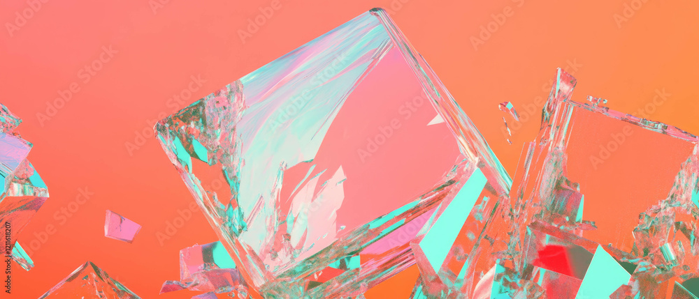 Poster Modern abstract background featuring 3D cubes with geometric patterns and empty central space