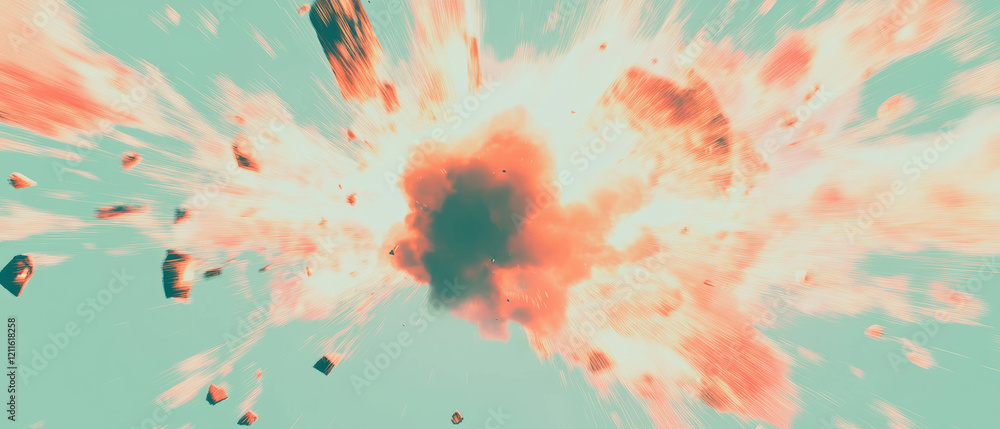 Poster Dynamic energy visual of abstract explosions and fragmented pieces in vibrant colors