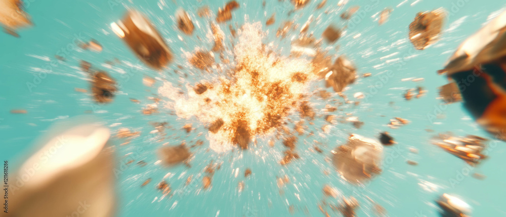 Poster Dynamic energy bursts and fragmented pieces create an abstract explosion effect