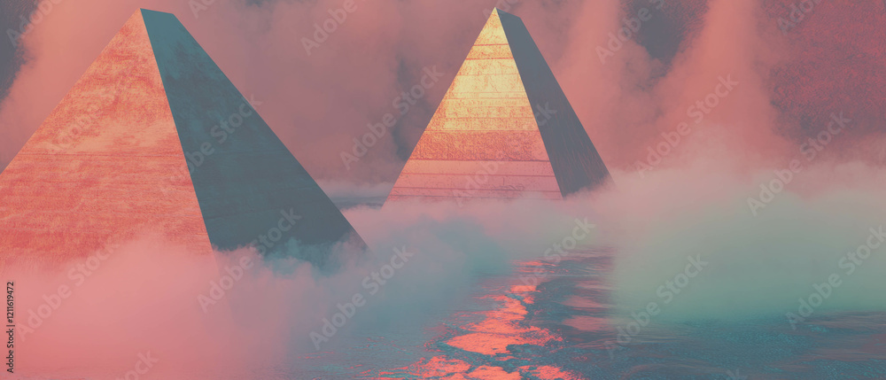 Poster Exploring pyramids among abstract shapes and ancient symbolism in vibrant colors