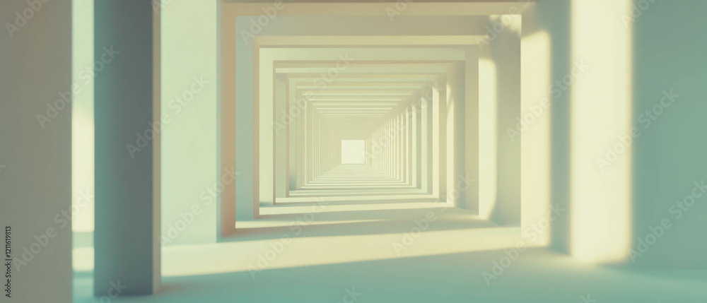 Poster endless corridors create a mind-bending experience in abstract 3d tunnel design