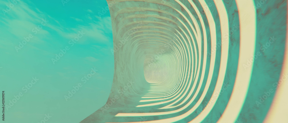 Poster exploring vast 3d abstract tunnels with mesmerizing perspectives and illusions