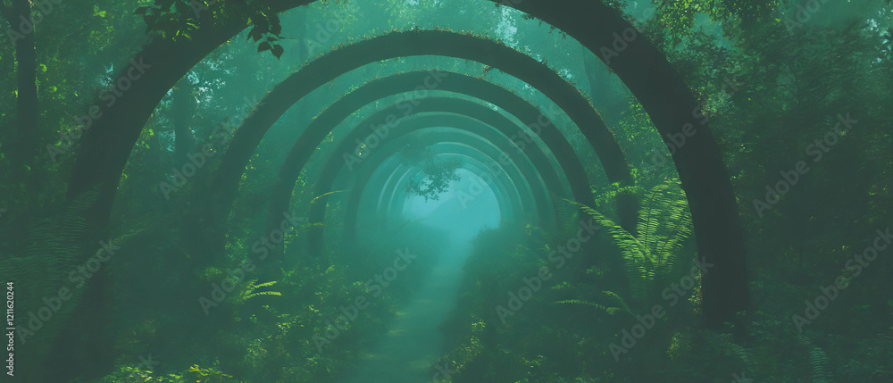 Aufkleber surreal forest pathway with 3d arches creating a mysterious atmosphere