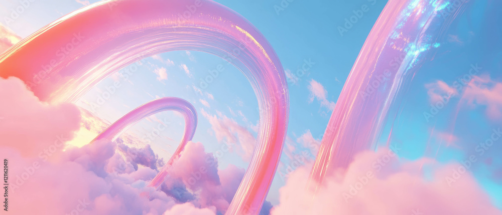 Poster Dreamy 3D cloud arches create an ethereal atmosphere with soft textures and vibrant colors