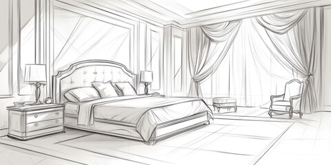 Elegant Bedroom Design Sketch Showing Luxurious Furnishings