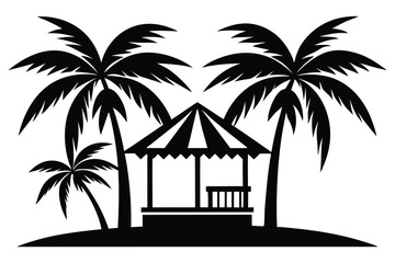 Obraz premium Beach Cabana Palm Tree Silhouette Clipart