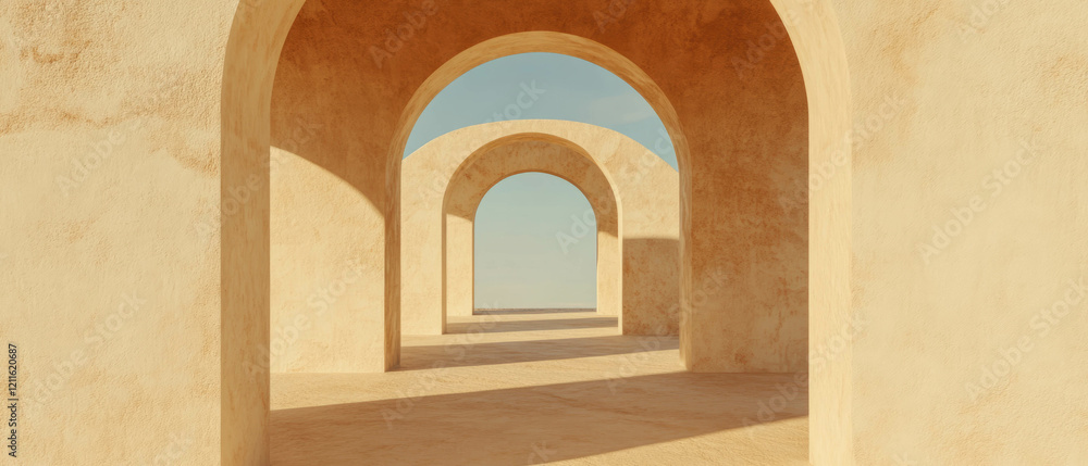 Poster 3d abstract arches made of stone and wood with earthy tones and rustic charm