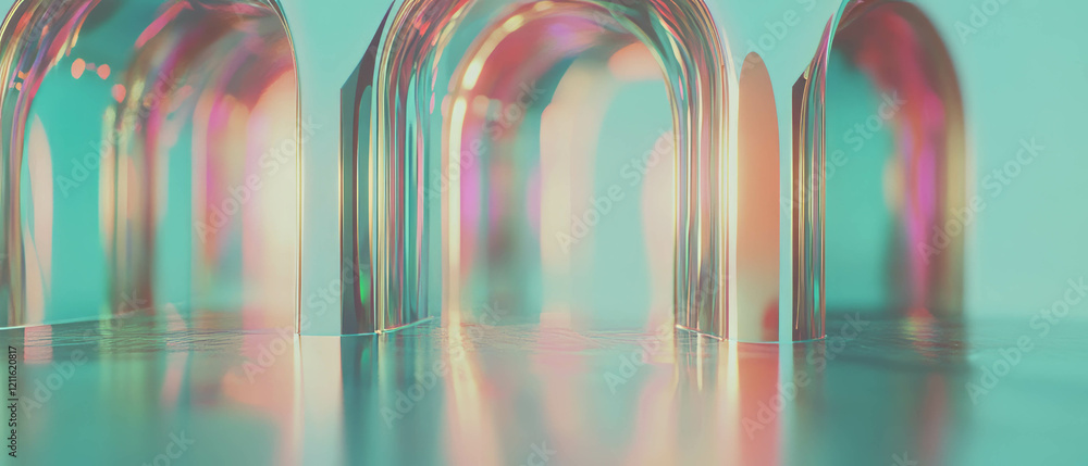Poster Surreal reflection of arches creating an infinite perspective in a vibrant abstract setting