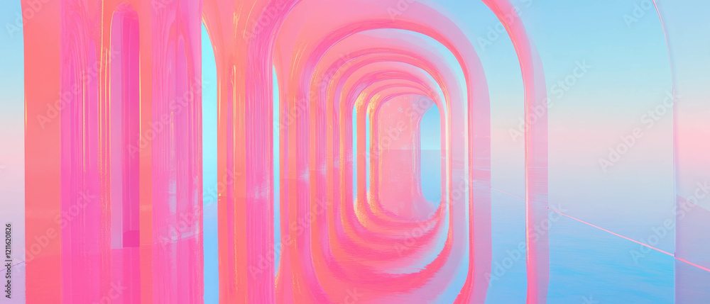 Poster Exploring infinite reflections and perspectives with 3D arches in vibrant colors
