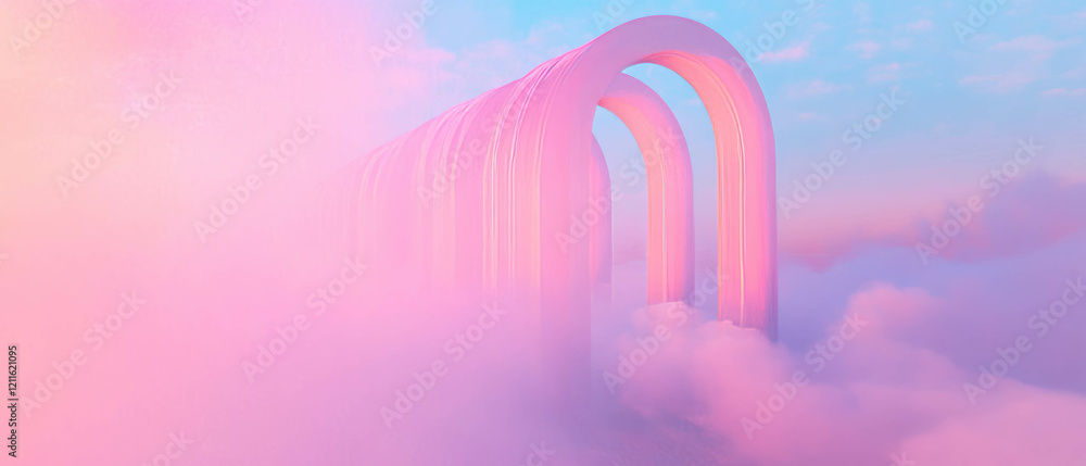 Aufkleber Mysterious 3D arches enveloped in ethereal fog create a surreal atmosphere