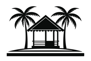 Obraz premium Beach Cabana Palm Tree Silhouette Clipart
