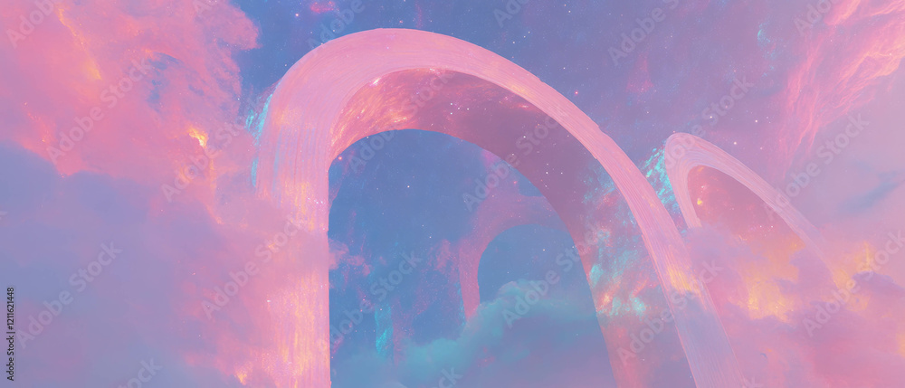 Aufkleber Cosmic arches create an abstract gateway to the vastness of space with nebulae and stardust