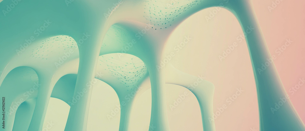 Poster Intricate 3D arches with interconnected lines showcasing abstract complexity and networks