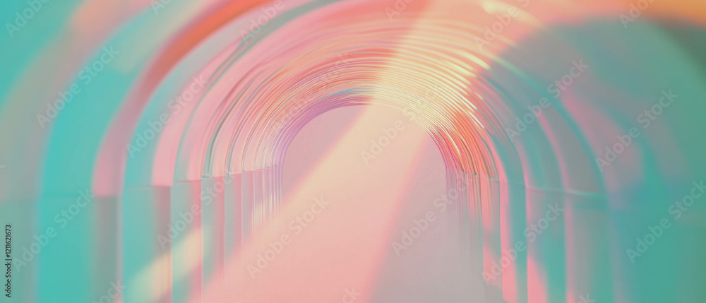 Poster dynamic light rays illuminate abstract 3d arches in vivid colors and shapes