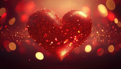 Red Glitter Heart with Sparkling Bokeh Lights ,Romantic Abstract Background