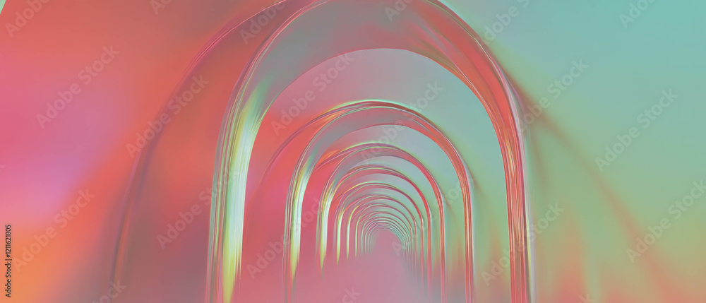 Poster exploration of vibrant 3d arches with smooth gradients in abstract design