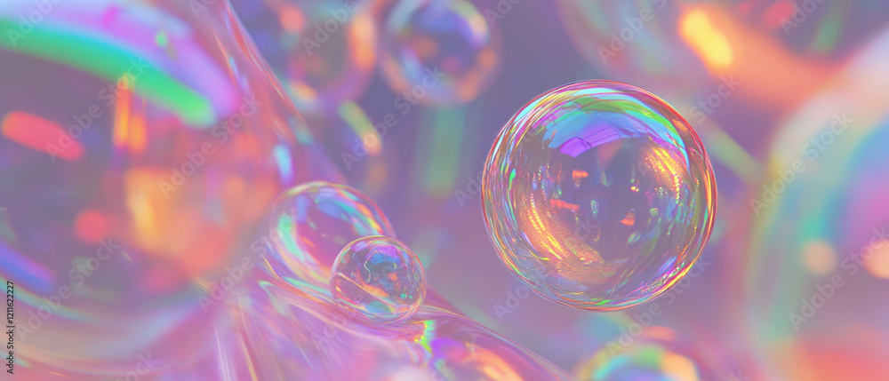Poster Abstract visualization of data with colorful 3D bubble charts representing various data points