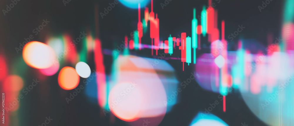 Poster abstract visualization of 3d candlestick charts representing stock market trends and data analysis