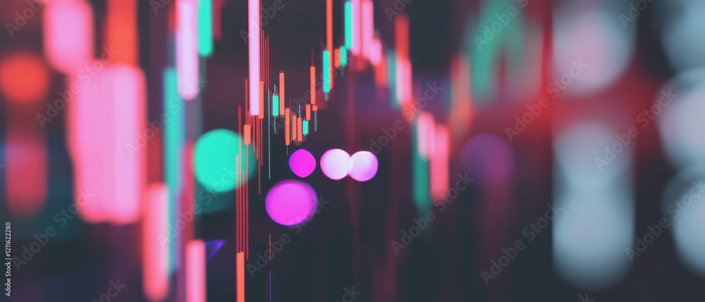 Poster Visual representation of financial data with candlestick charts in vibrant colors