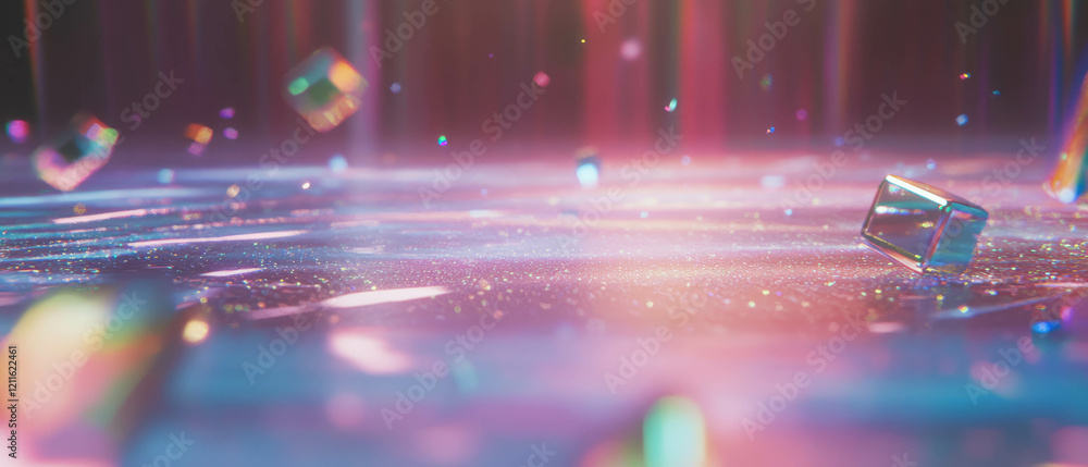 Poster Futuristic abstract design featuring chrome cubes and scattered glitter in a dark setting