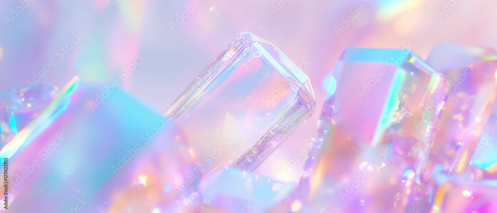 Poster Abstract display of 3D crystal cubes and pastel glitter creating a tranquil and elegant background