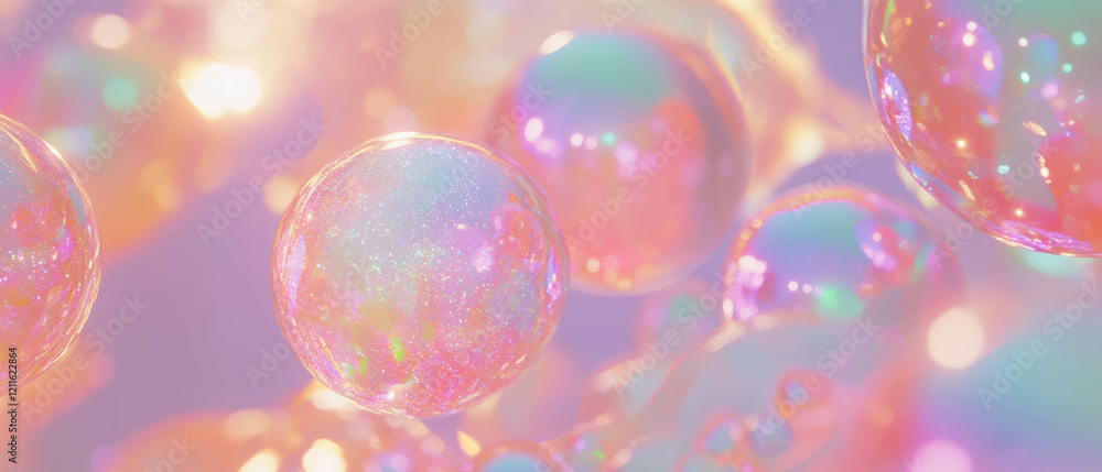 Poster Crystal spheres and sparkling glitter create a captivating abstract background in pastel tones