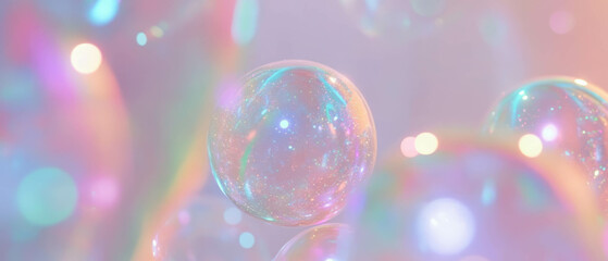 Colorful crystal spheres with sparkling glitter create an enchanting abstract background