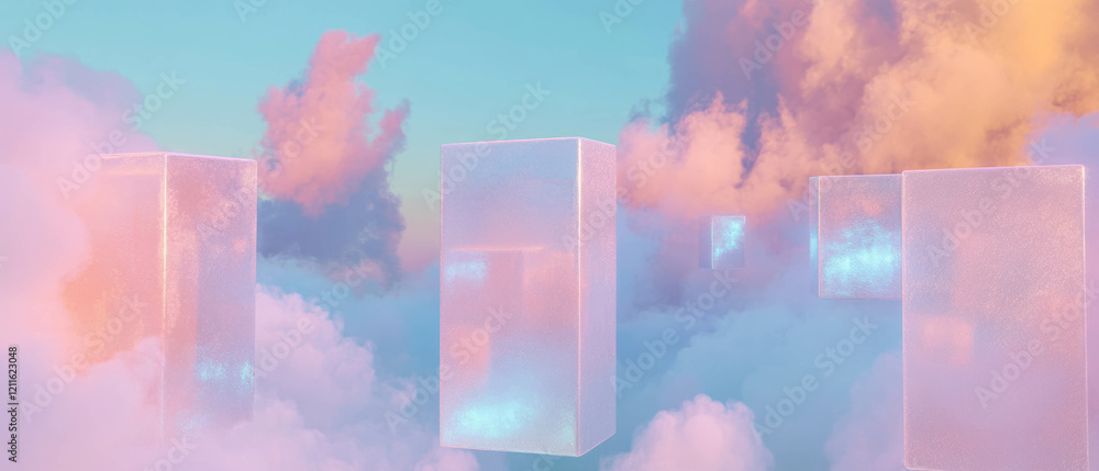 Aufkleber dreamy cubes in an ethereal sky of clouds and soft glittery textures