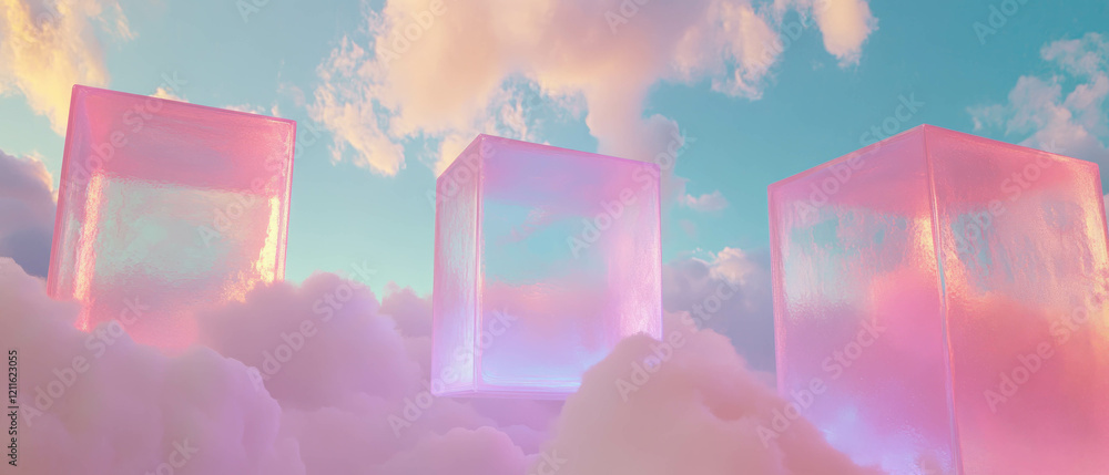 Aufkleber ethereal clouds and dreamy cubes create a surreal abstract background