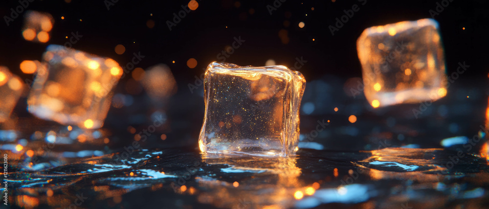 Aufkleber futuristic abstract background of liquid mercury and glittering cubes with dark aesthetic