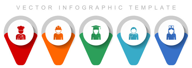 Human resources pointer collection, miscellaneous icons such as chef, worker, student, doctor and nurse, flat design vector infographic template in eps 10