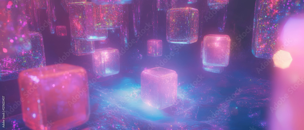 Poster exploring a vibrant world of 3d cubes with hidden messages and intriguing visual puzzles
