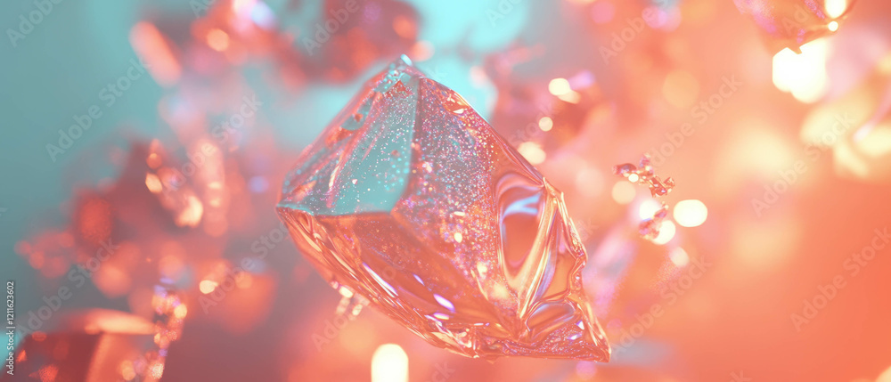 Poster Dynamic abstract cubes with glitter particles flowing in virtual wind
