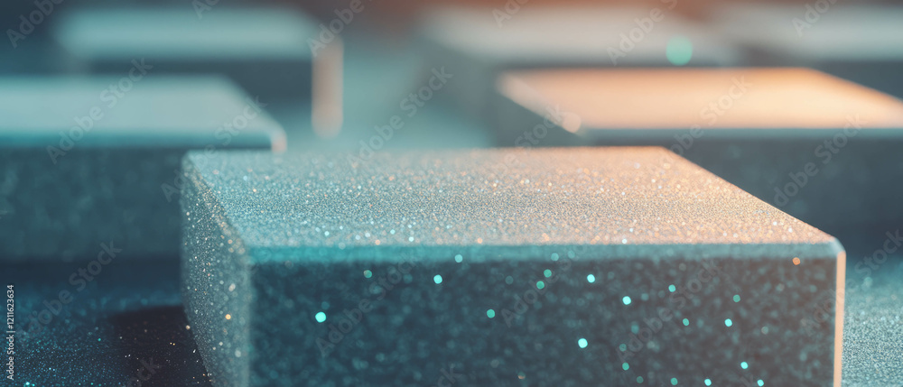 Poster Intricate patterns of glittering 3D cubes create an abstract artistic background design