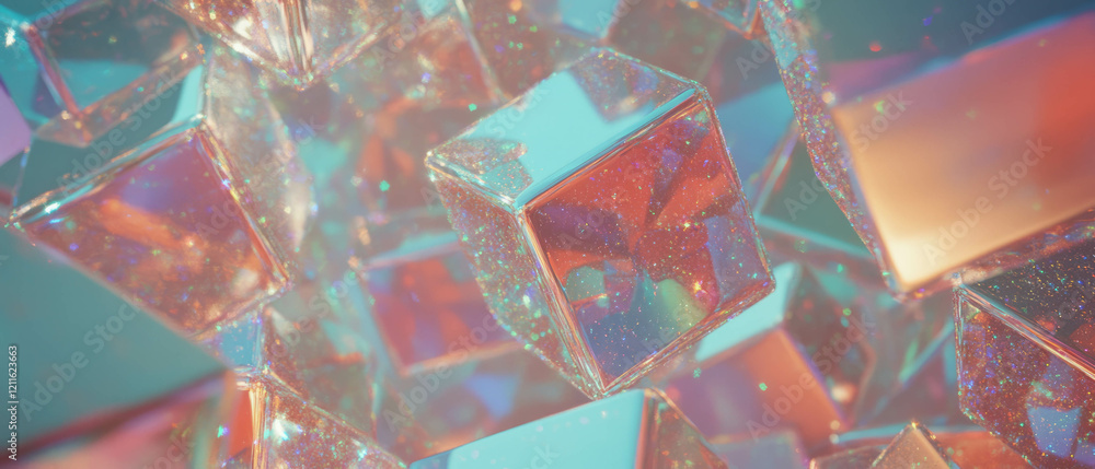 Aufkleber Abstract 3D cubes with sparkling glitter creating a vibrant visual effect
