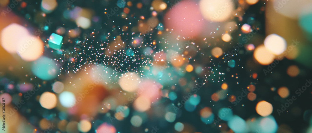 Aufkleber Dynamic 3D cubes with glitter particles responding to virtual wind create a fluid animation
