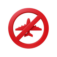 Obraz premium 3D Red prohibition sign do not fly Planes on white background PNG file 