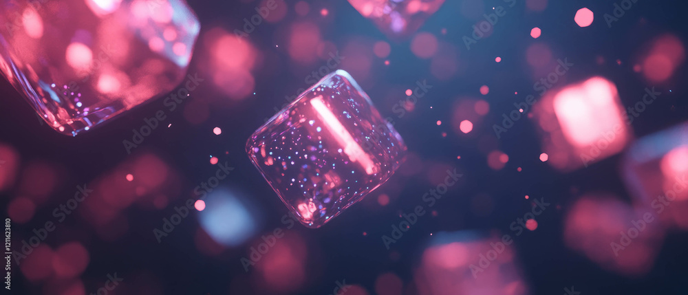 Poster Magical 3D cubes with glowing particles create an enchanting abstract background
