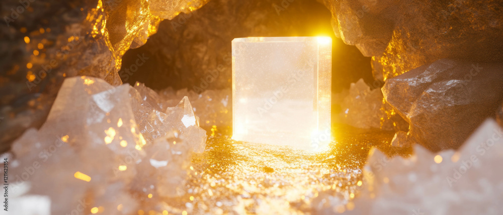 Aufkleber Cubes of light and glitter particles create a magical atmosphere with empty center space