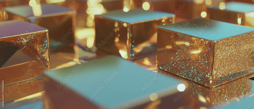 Poster elegant arrangement of abstract 3d cubes with metallic textures and gleaming surfaces