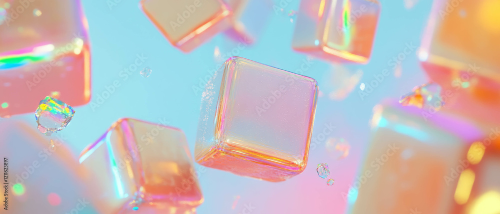 Poster vibrant abstract background of 3d cubes with paint splatters and glitter textures